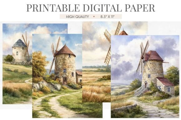 Download Country Windmill Farmhouse Digital Paper - Digital paper Collection