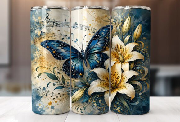 Download Blue Butterfly Lily Floral Tumbler Wrap - Premium Resources