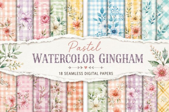 Download Pastel Watercolor Gingham Digital Papers - Digital paper Collection