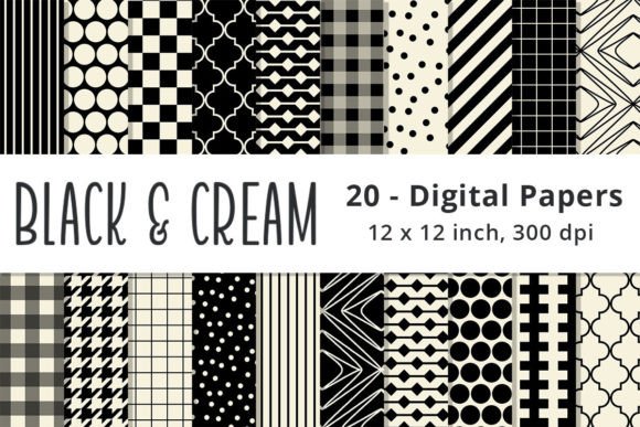 Download Black and Cream Digital Patterned Paper - Black Collection
