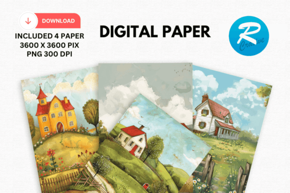 Download Whimsical Farmhouse Digital Paper Print - Digital paper Collection