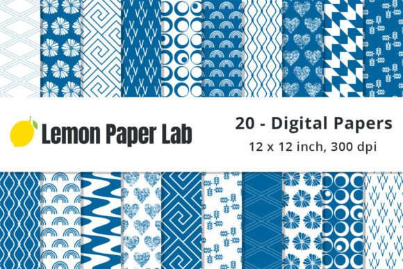 Download Blue and White Geometric Digital Papers - Digital paper Collection
