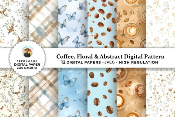 Download Coffee, Floral &amp; Abstract Digital Papers - Digital paper Collection