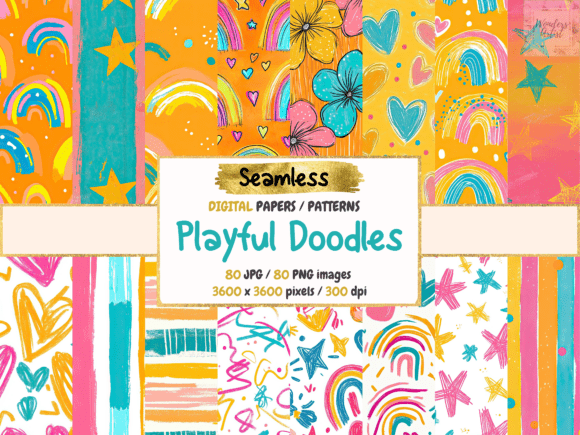 Download Playful Doodles Seamless Digital Papers - Digital paper Collection