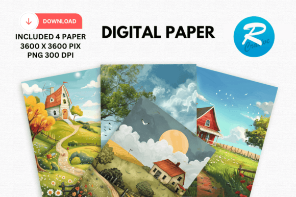 Download Whimsical Farmhouse Digital Paper Print - Digital paper Collection