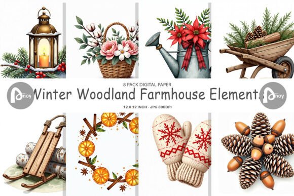 Download Winter Woodland Farmhouse Digital Paper - Digital paper Collection