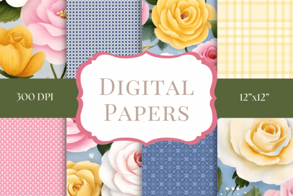 Download Yellow &amp; Pink Rose Digital Papers - Digital paper Collection