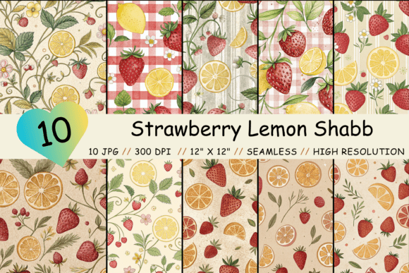 Download Strawberry Lemon Shabby Digital Paper - Digital paper Collection