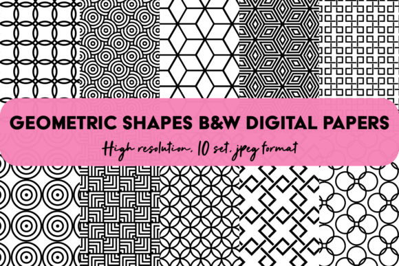 Download Geometric Digital Papers Set Pattern B&amp;W - Digital paper Collection