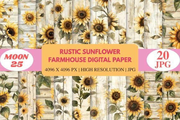 Download Rustic Sunflower Farmhouse Digital Paper - Digital paper Collection