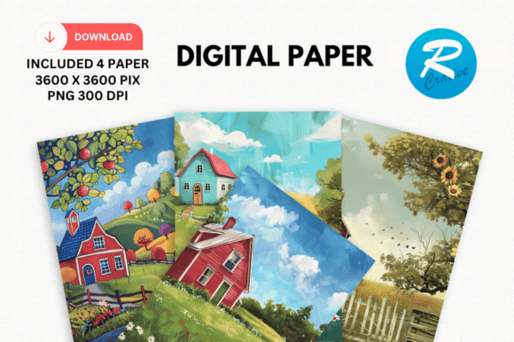 Download Whimsical Farmhouse Digital Paper Print - Digital paper Collection