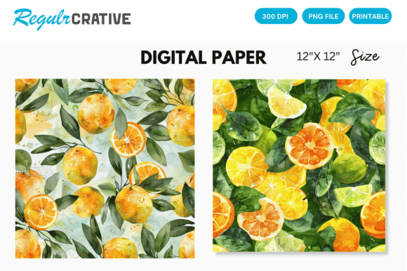 Download Watercolor Citrus Fruits Digital Paper - Digital paper Collection