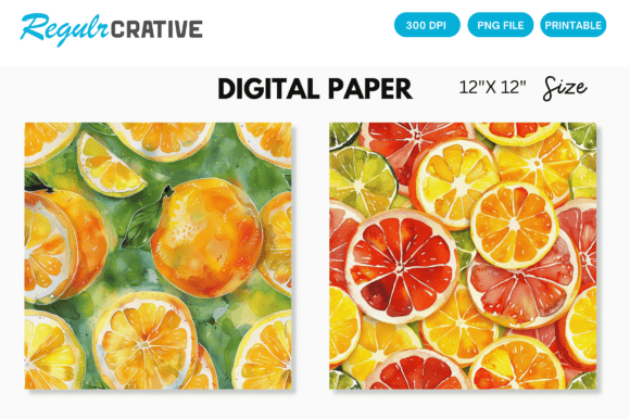 Download Watercolor Citrus Fruits Digital Paper - Digital paper Collection
