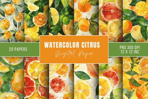 Download Watercolor Citrus Digital Paper Bundle - Digital paper Collection