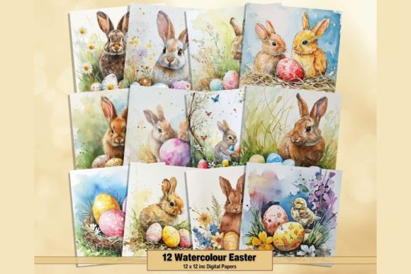 Download Watercolor Happy Easter Digital Papers - Digital paper Collection
