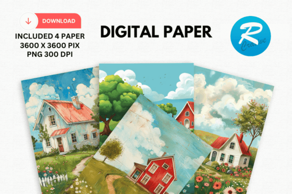Download Whimsical Farmhouse Digital Paper Print - Digital paper Collection