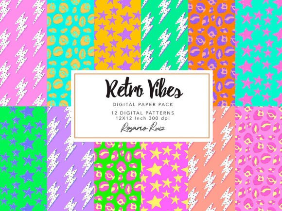 Download 80s Digital Papers | Neon Retro Patterns - Digital paper Collection