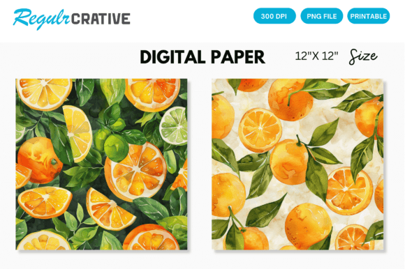 Download Watercolor Citrus Fruits Digital Paper - Digital paper Collection