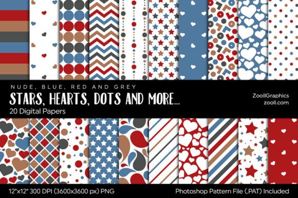 Download Stars, Hearts, Dots &amp; More Digital Paper - Digital paper Collection