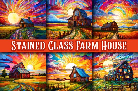 Download Stained Glass Farmhouse Digital Paper - Digital paper Collection