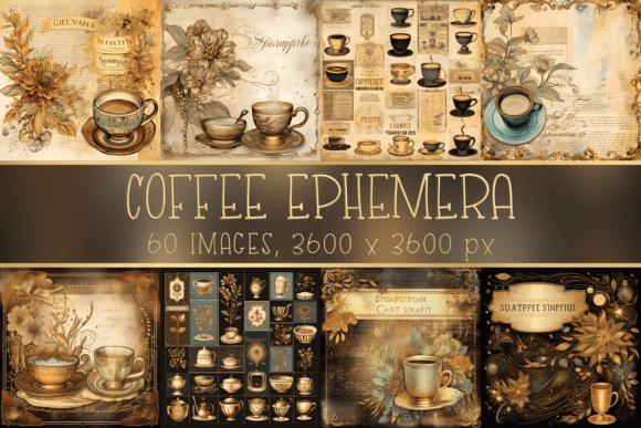 Download Vintage Coffee Ephemera Digital Papers - Digital paper Collection