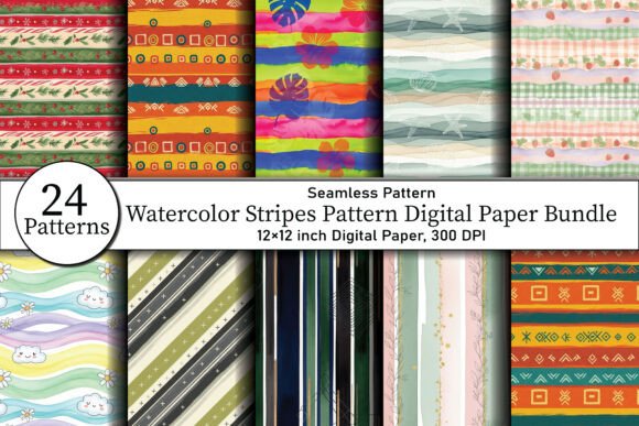 Download Watercolor Stripes Pattern Digital Paper - Digital paper Collection