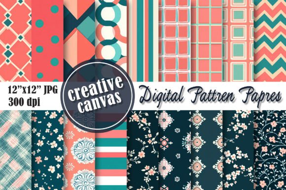 Download Coral Teal Stripe Digital Paper Bundle - Digital paper Collection