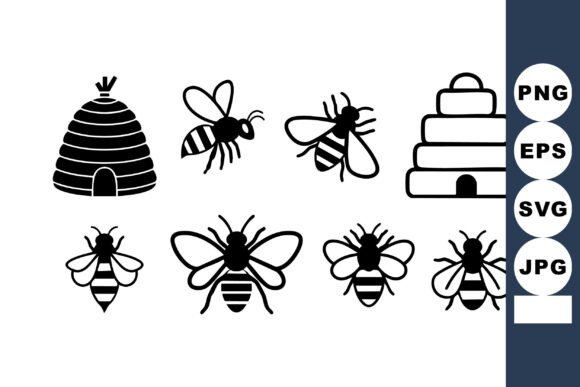 Download Bee Hive and Black Silhouette Bees Vecto - Black Collection