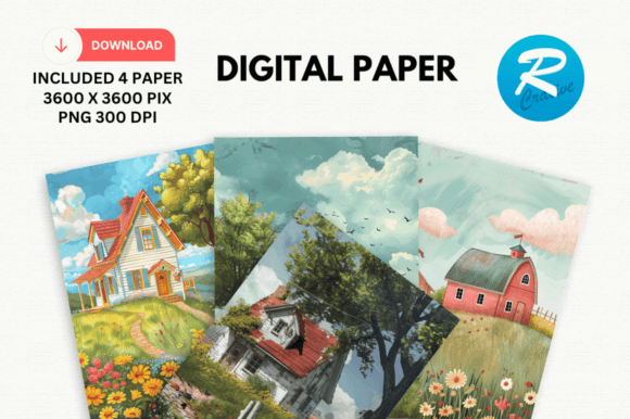 Download Whimsical Farmhouse Digital Paper Print - Digital paper Collection