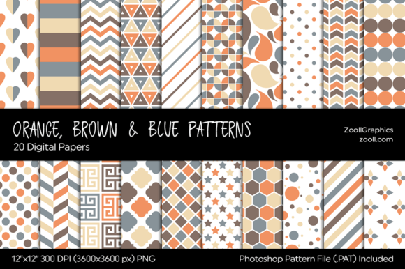 Download Orange, Brown &amp; Blue Digital Papers - Digital paper Collection
