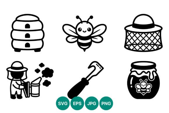 Download Bee Hive Honey Jar Black White Vector - Black Collection