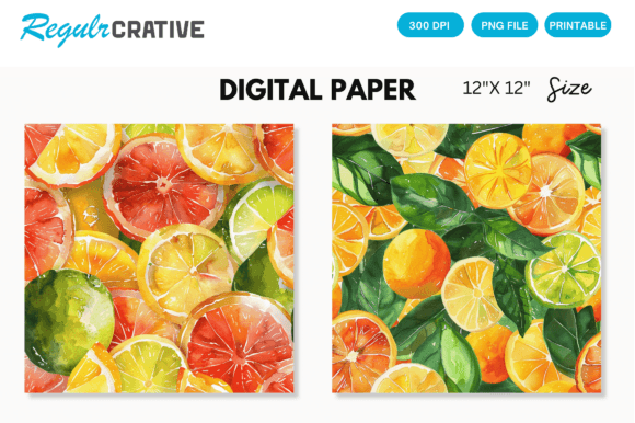 Download Watercolor Citrus Fruits Digital Paper - Digital paper Collection