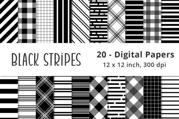 Download Black and White Stripes Pattern Papers - Black Collection