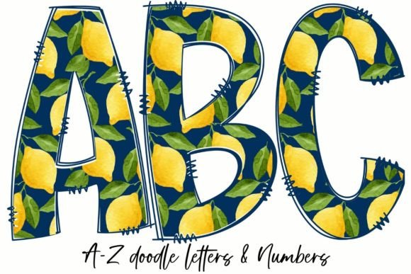 Download LEMONS &amp; NAVY BACKGROUND DOODLE LETTERS - Lemons Collection