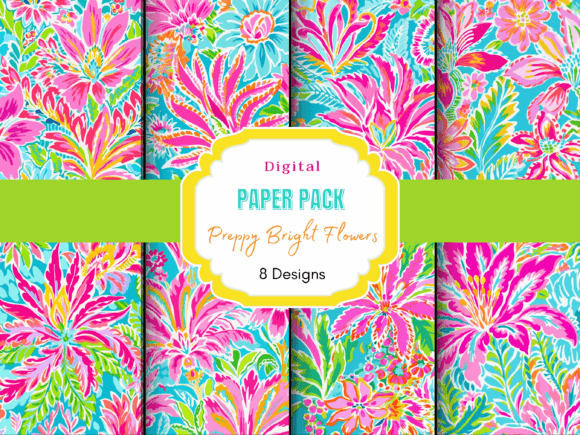 Download Preppy Bright Flowers Digital Paper Pack - Digital paper Collection