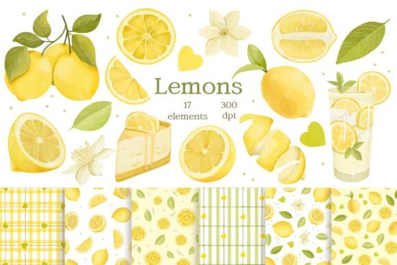 Download Lemons Watercolor Clipart, Patterns - Lemons Collection