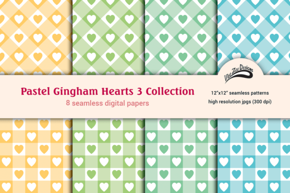 Download Pastel Gingham Hearts Digital Paper - Digital paper Collection